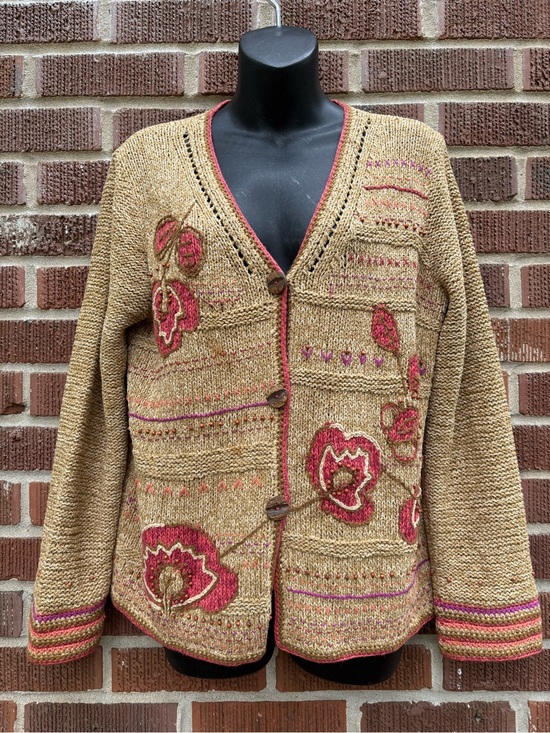 Sigrid Olsen Sweaters - Sigrid Olsen Sport Sz M Vintage Women's Hand Knitted Cottagecore Silk Cardigan